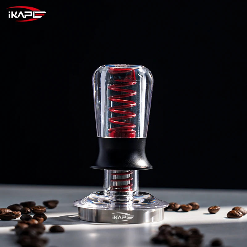 Tamper de Café IKAPE V3 Transparente V2 – Prensador Calibrado con Resorte y Base de Acero Inoxidable Premium para Espresso 51/54/58mm