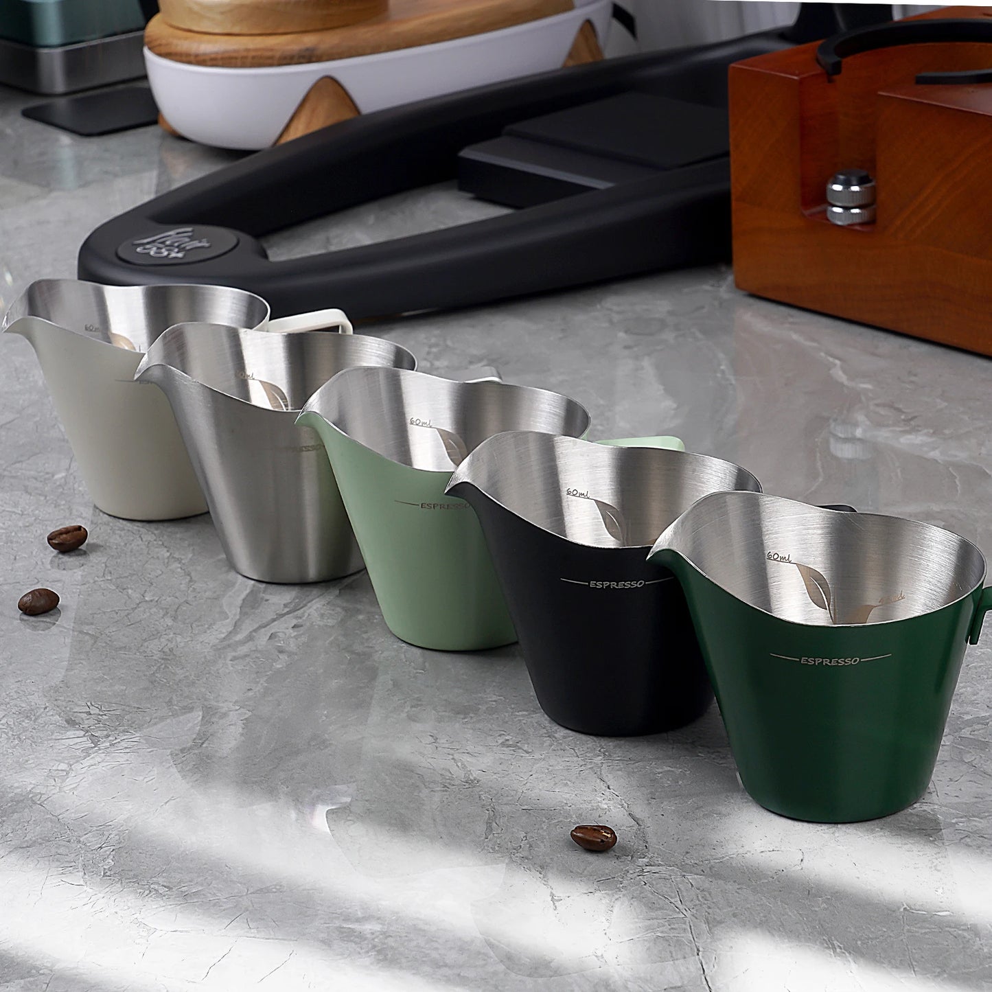IKAPE-taza medidora de Espresso de acero inoxidable, tazas de salsa con asa para café, salsa de bistec, postres, negro