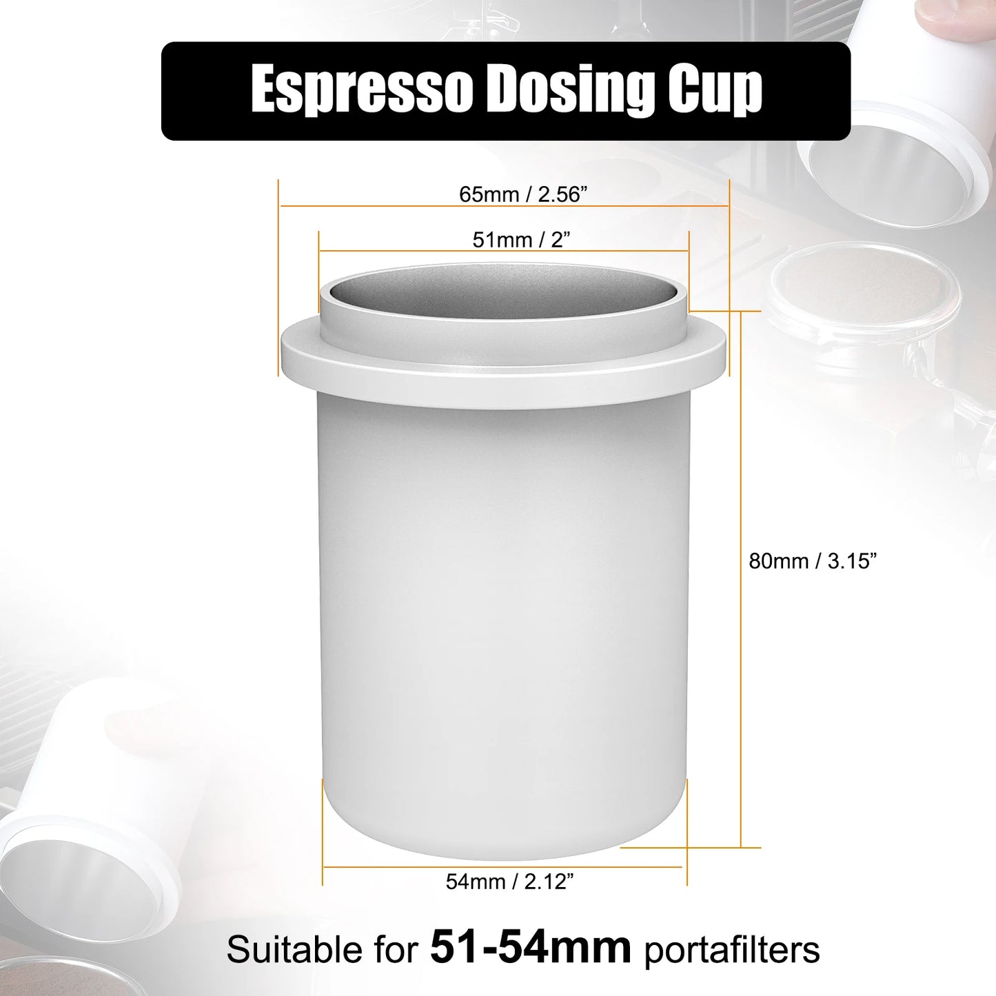 Taza Dosificadora de Espresso IKAPE (Negra) – Compatible con Portafiltros de 51 mm a 58 mm, Accesorio de Aluminio para Café Espresso