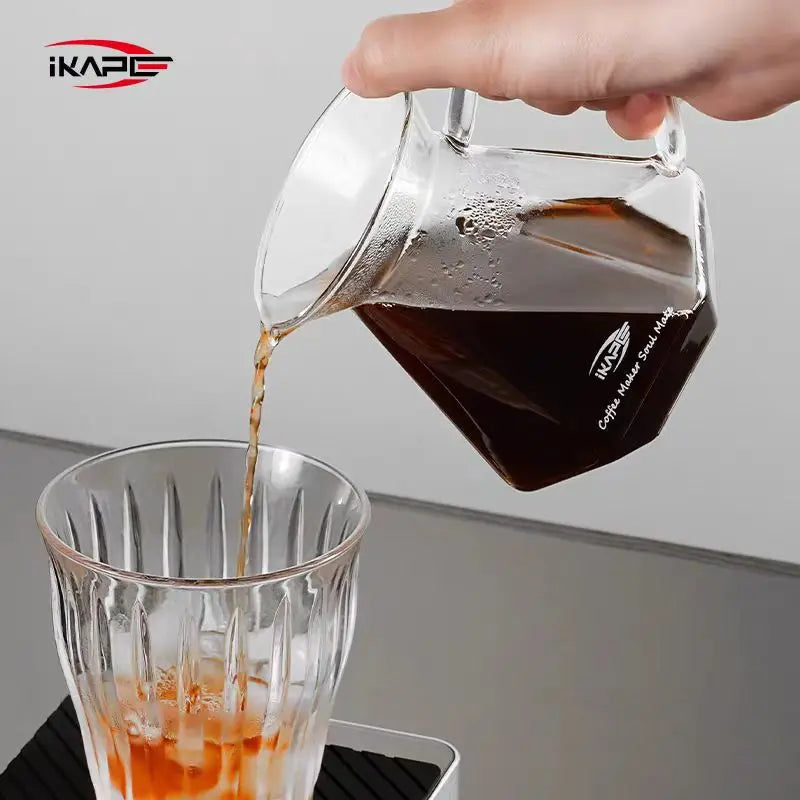 Servidor de Café de Vidrio IKAPE – Jarra de 13,6 oz para Pour Over con Cafetera de Goteo y Olla, Ideal para Preparación Manual de Café"