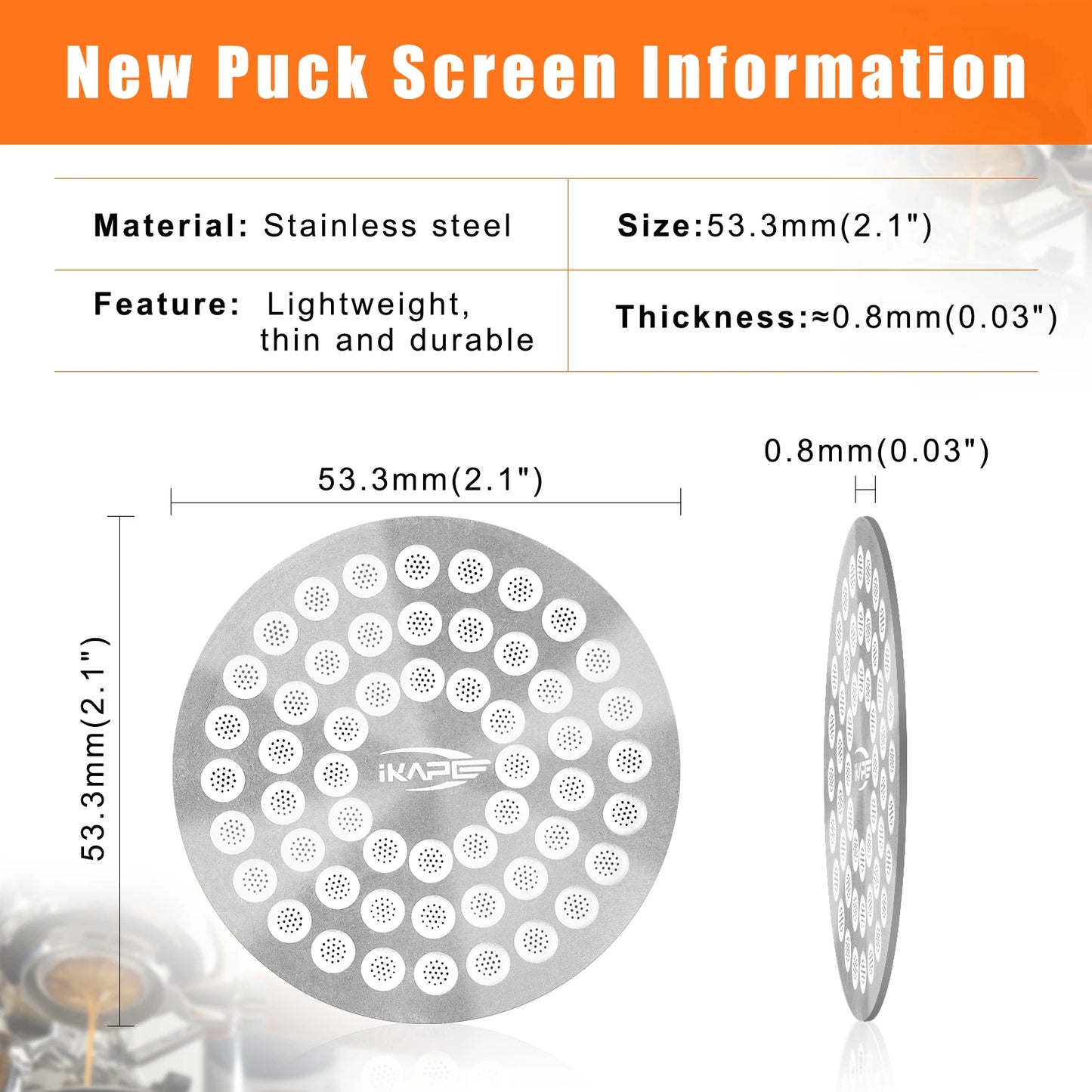 Pantalla de Disco para Espresso IKAPE Puck Screen V2 – Filtro Ultrafino Reutilizable de Acero Inoxidable 304 de 0,8 mm (Calidad Alimentaria)