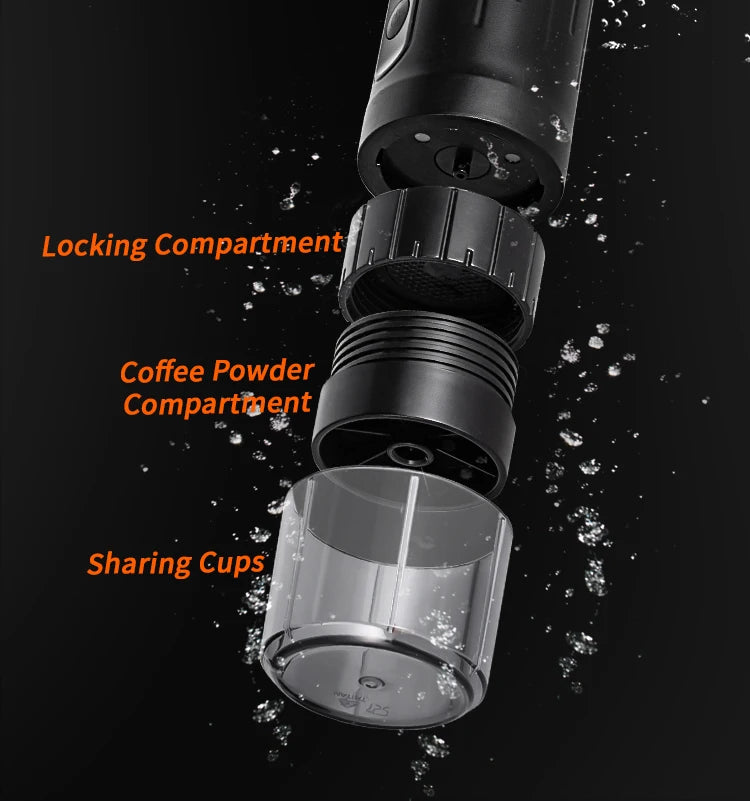 Máquina de Café Espresso Portátil IKAPE 2 en 1 – Compatible con Cápsulas y Café Molido, Extracción de Alta Presión para Viajes y Camping