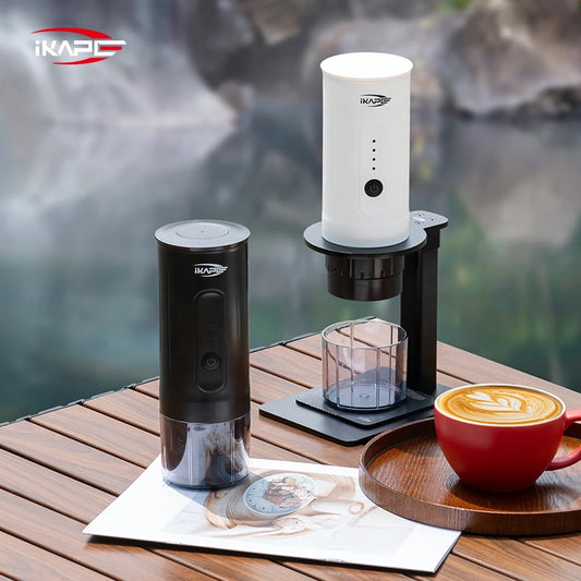 Máquina de Café Espresso Portátil IKAPE 2 en 1 – Compatible con Cápsulas y Café Molido, Extracción de Alta Presión para Viajes y Camping