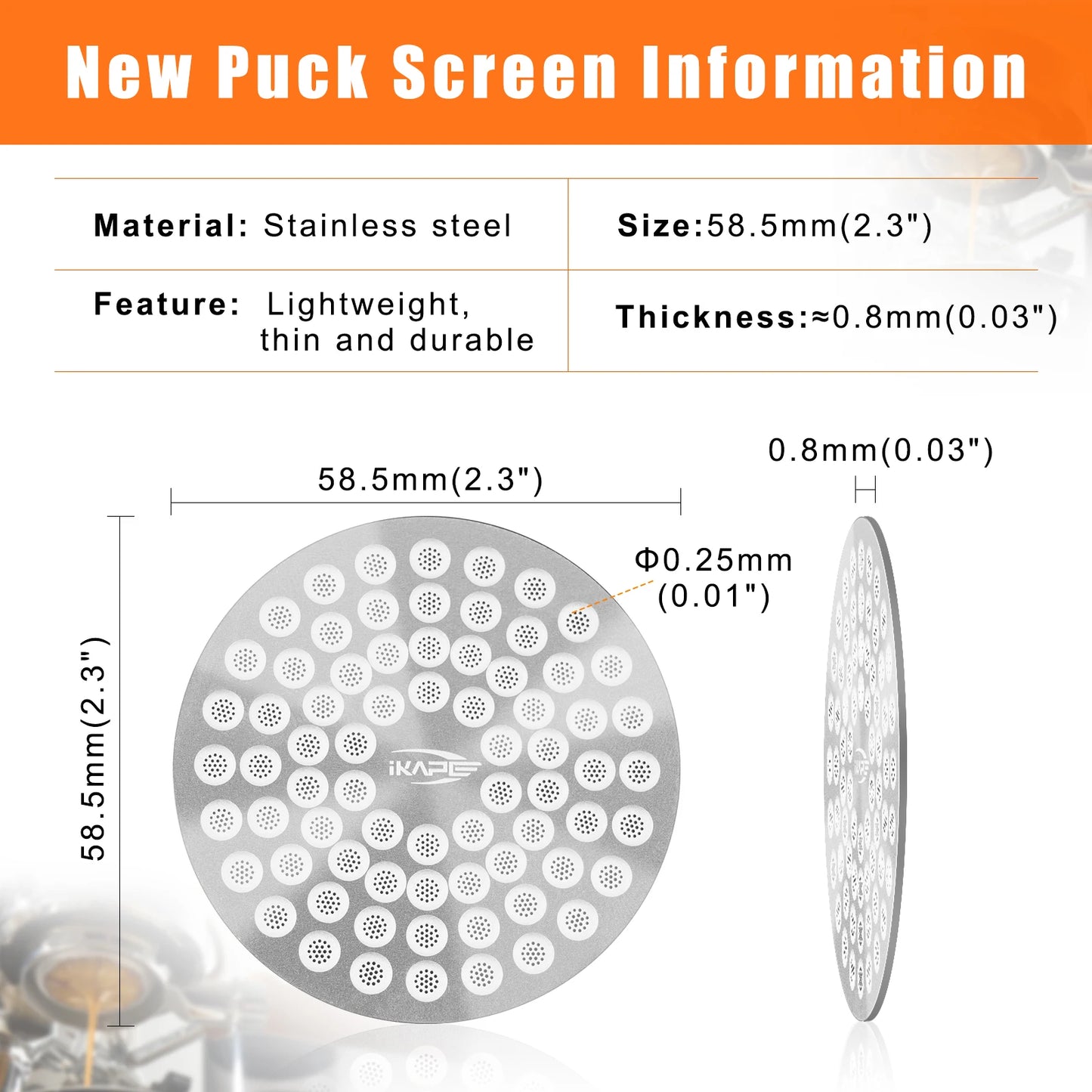 Pantalla de Disco para Espresso IKAPE Puck Screen V2 – Filtro Ultrafino Reutilizable de Acero Inoxidable 304 de 0,8 mm (Calidad Alimentaria)