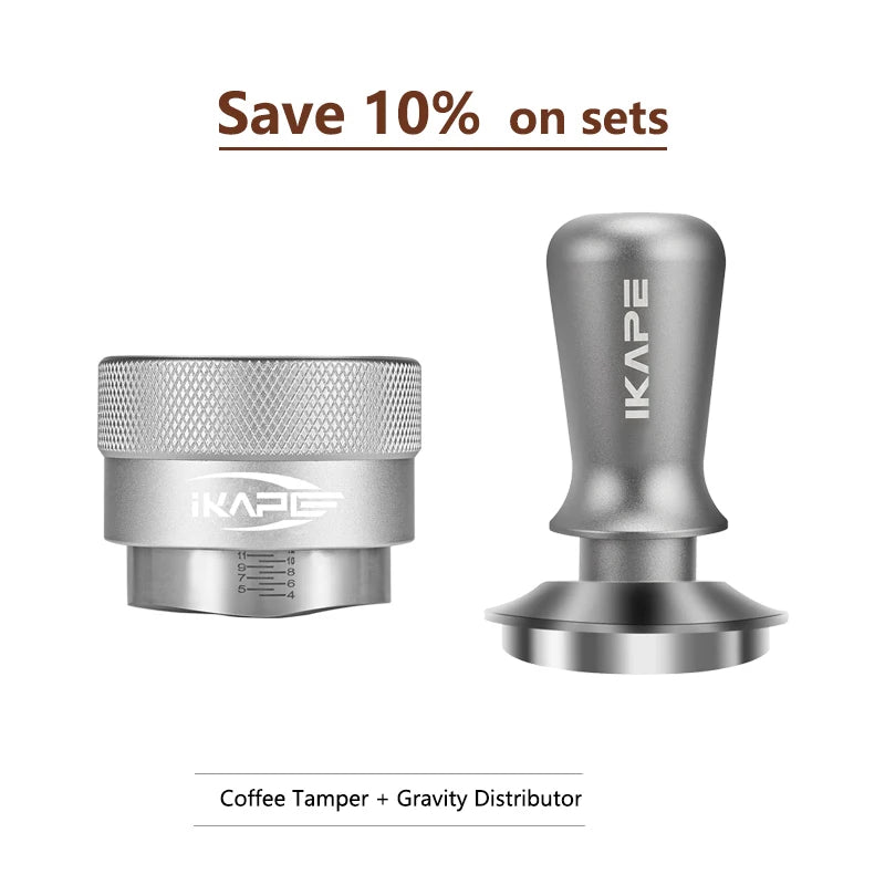 Distribuidor de Café IKAPE por Gravedad – Compatible con Portafiltros Espresso de 49/51/54/58mm (Negro/Plateado)