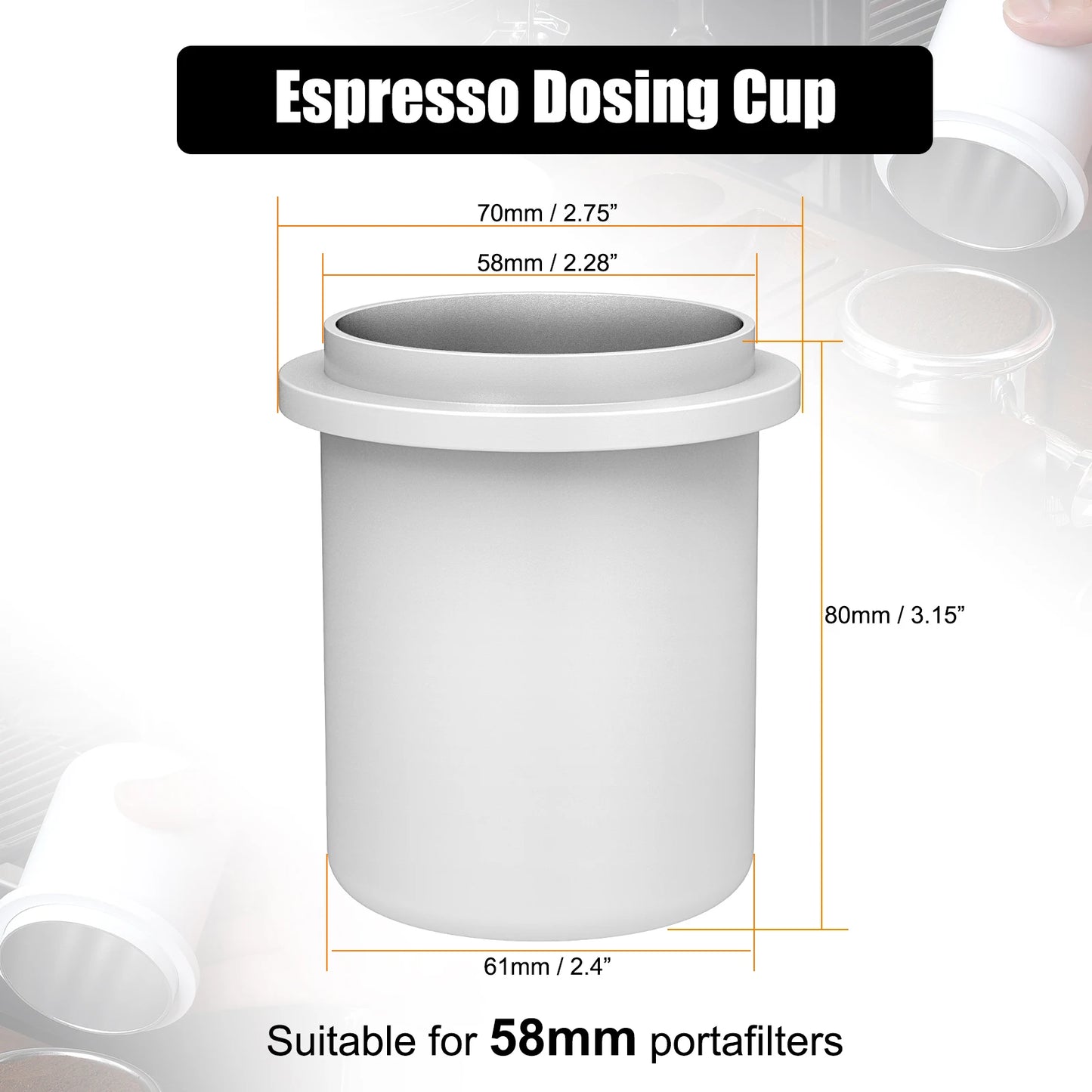 Taza Dosificadora de Espresso IKAPE (Negra) – Compatible con Portafiltros de 51 mm a 58 mm, Accesorio de Aluminio para Café Espresso