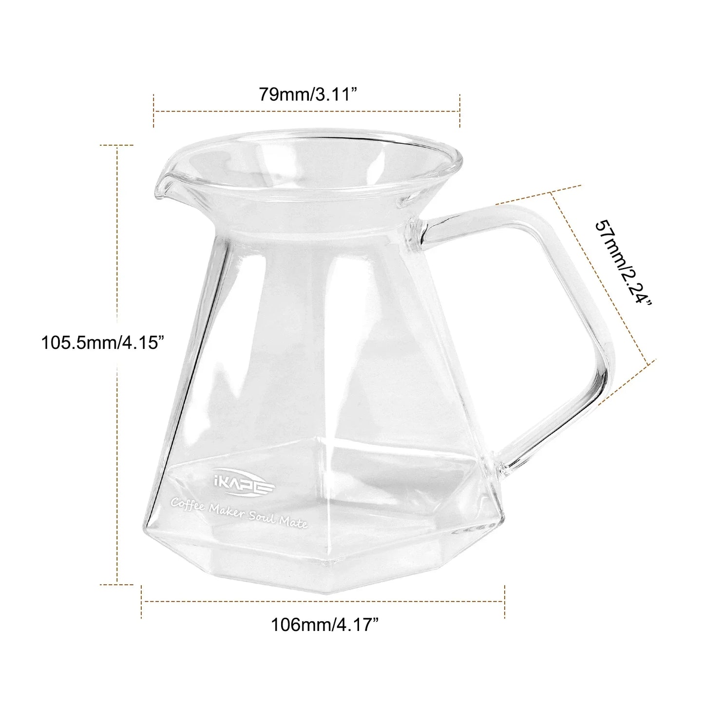 Servidor de Café de Vidrio IKAPE – Jarra de 13,6 oz para Pour Over con Cafetera de Goteo y Olla, Ideal para Preparación Manual de Café"