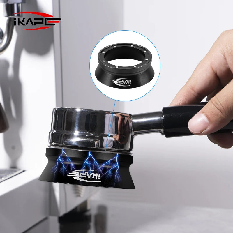 Embudo Dosificador Magnético IKAPE para Café Espresso – Compatible con Portafiltros de 51 mm, 54 mm y 58 mm con Fijación Magnética Potente (Negro/Plateado
