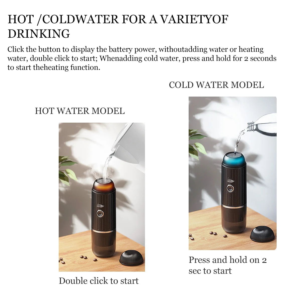Cafetera Espresso Eléctrica Portátil IKAPE – Compatible con Cápsulas y Café Molido, Agua Caliente/Fría para Camping, Senderismo y Hogar