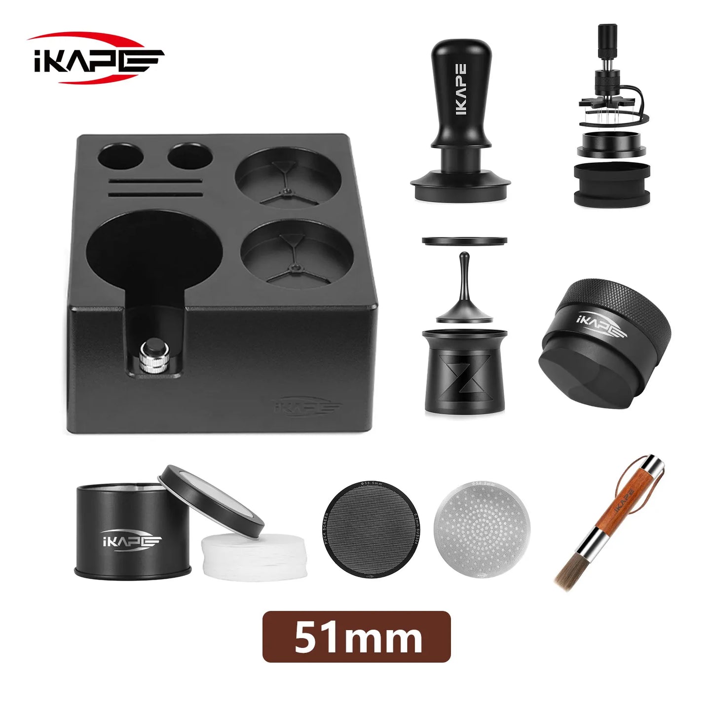 Set de Herramientas de Café Espresso IKAPE – Juego Negro con Caja ABS Smile Know, Kit de Utensilios para Baristas Ideal como Regalo
