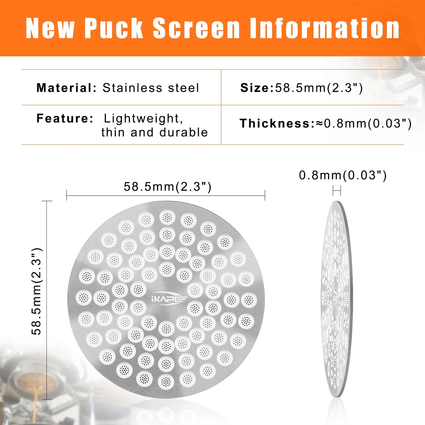 Pantalla de Disco para Espresso IKAPE Puck Screen V2 – Filtro Ultrafino Reutilizable de Acero Inoxidable 304 de 0,8 mm (Calidad Alimentaria)