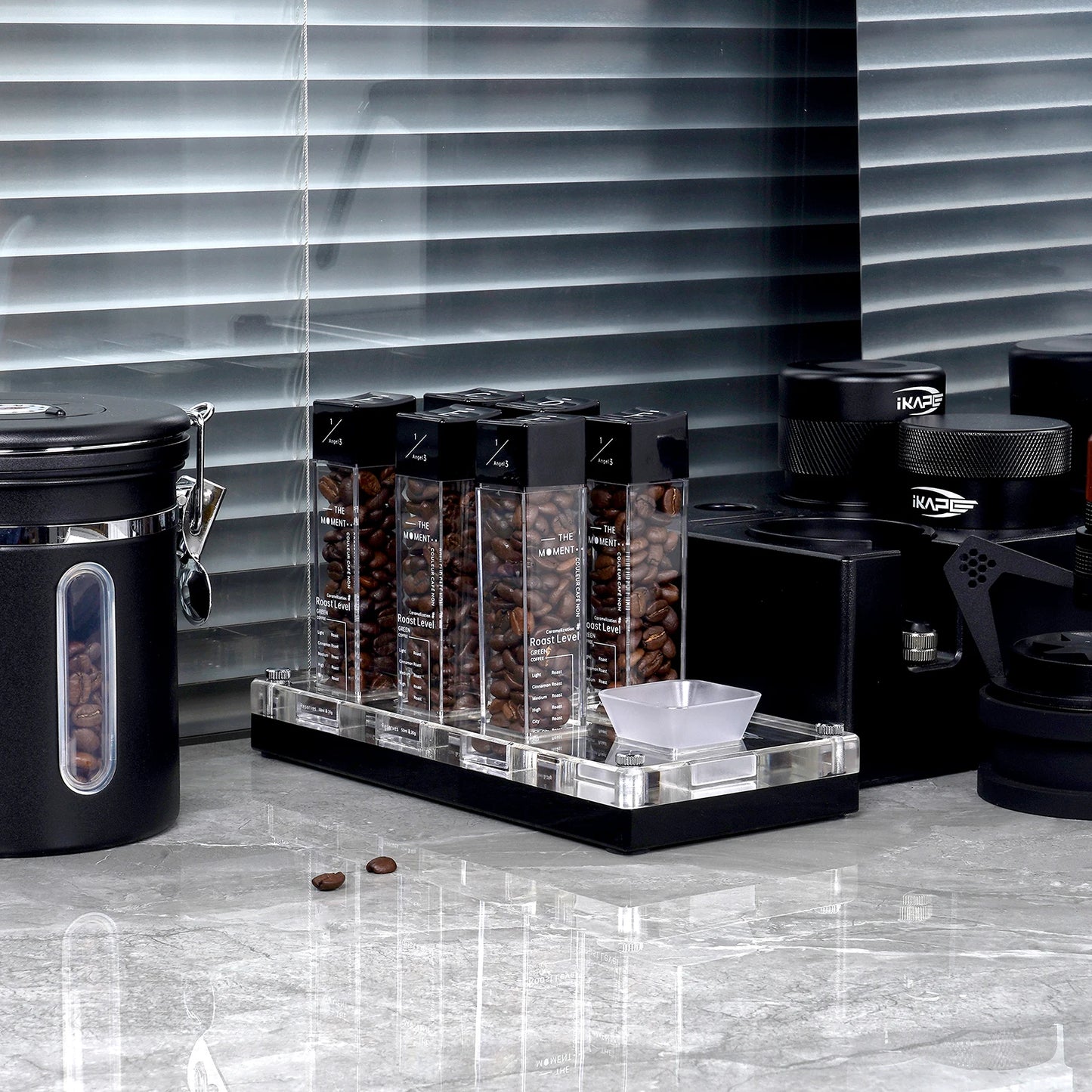 Tubo Dosificador de Café IKAPE – Set de 6 Tubos de Almacenamiento con Tolva para Granos de Café, Ideal para Medición y Organización