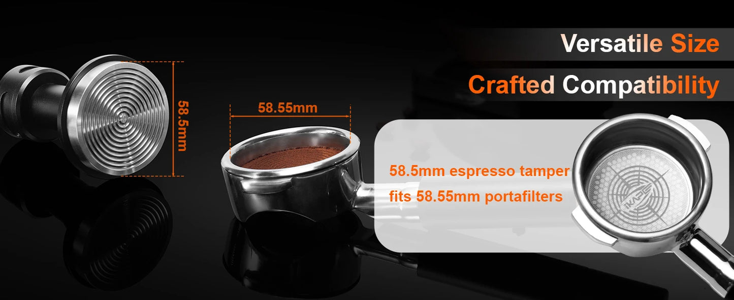 Tamper de Café IKAPE V5 – Prensador 51/54/58mm con Retroalimentación Sonora y Base de Acero Inoxidable con Resorte Calibrado para Baristas