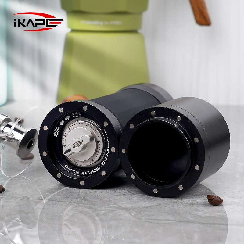 Molino de Café Manual IKAPE V2 – Moledor Portátil Premium con Rebabas Cónicas Heptagon y Molienda de Grado Ajustable