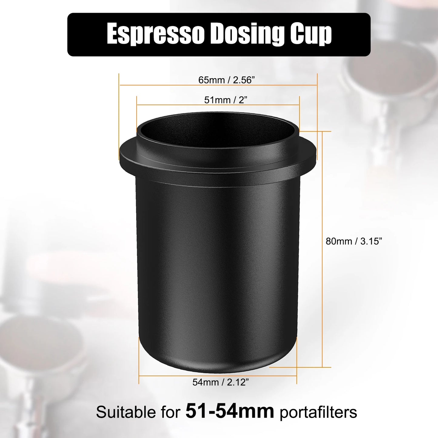 Taza Dosificadora de Espresso IKAPE (Negra) – Compatible con Portafiltros de 51 mm a 58 mm, Accesorio de Aluminio para Café Espresso