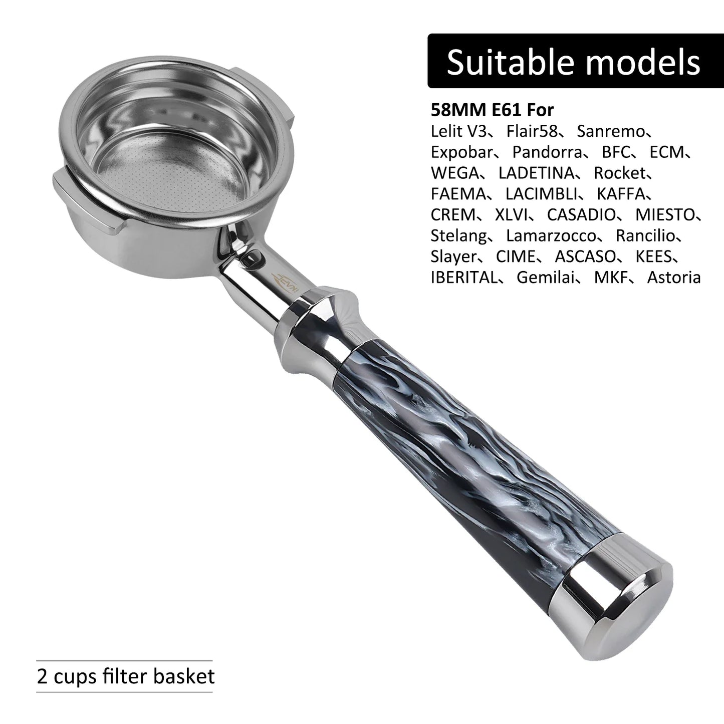Portafiltro Sin Fondo IKAPE con Mango de Resina – Compatible con Delonghi, Barsetto, Breville, La Marzocco, Flair58, ECM, Wega (51/54/58mm)