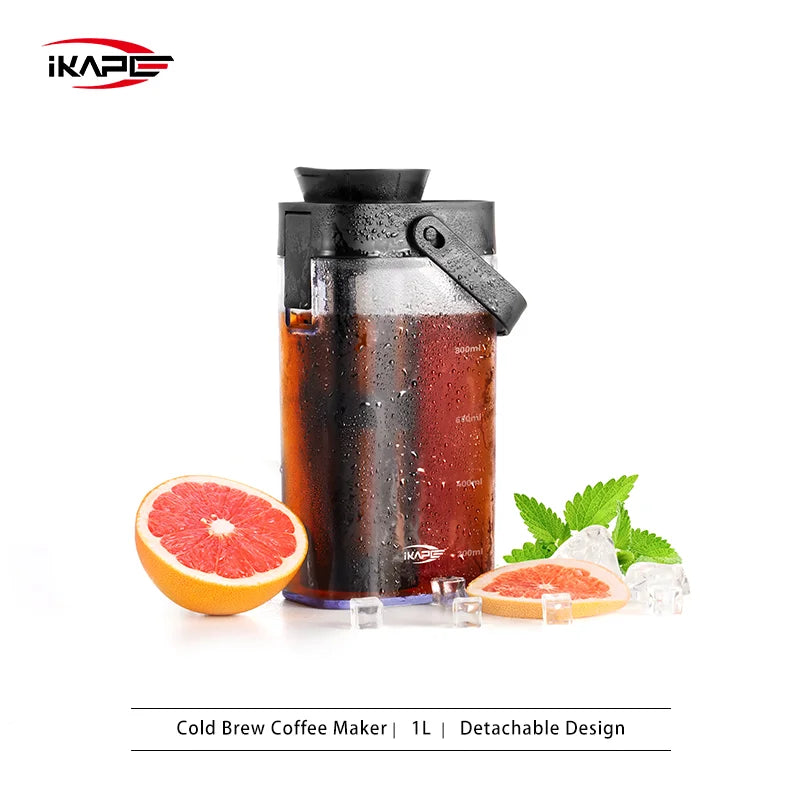 IKAPE 1L cafetera de preparación fría jugo té filtro hervidor de agua hogar, cafetera de diseño desmontable, botella de agua para acampar al aire libre