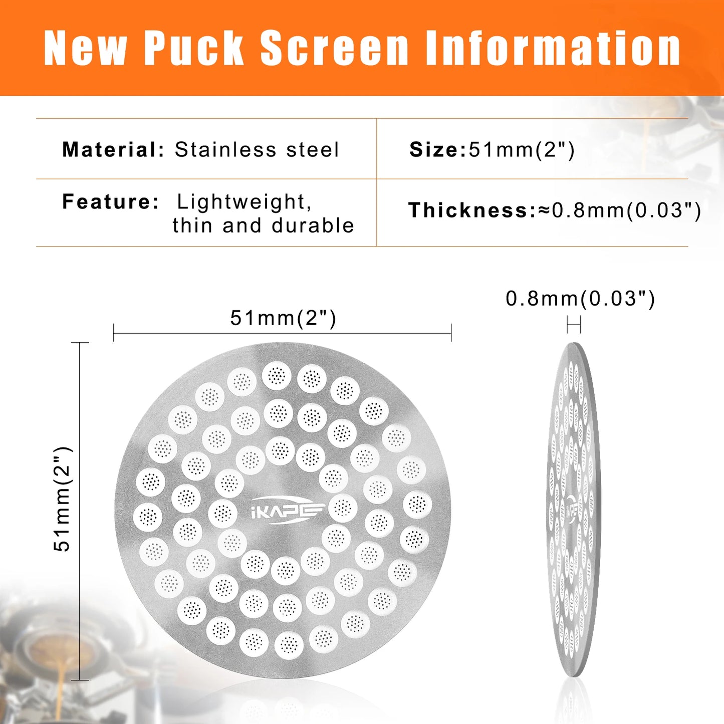 Pantalla de Disco para Espresso IKAPE Puck Screen V2 – Filtro Ultrafino Reutilizable de Acero Inoxidable 304 de 0,8 mm (Calidad Alimentaria)