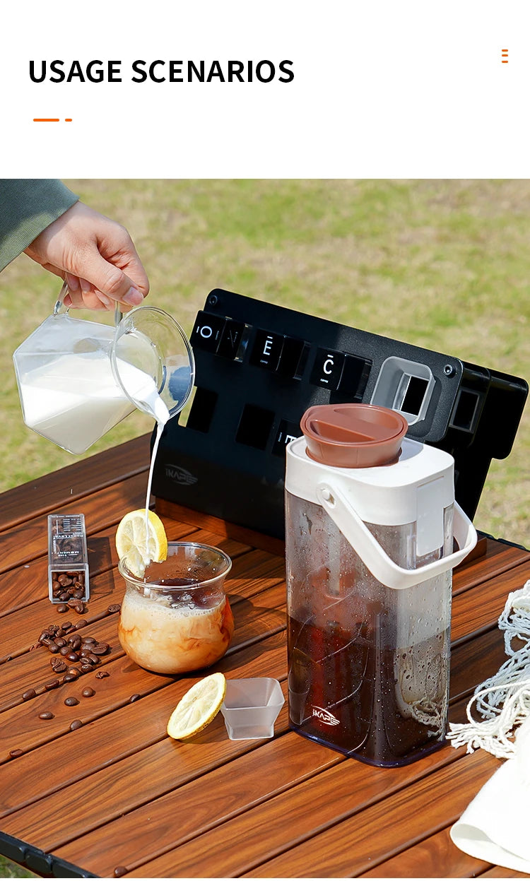 IKAPE 1L cafetera de preparación fría jugo té filtro hervidor de agua hogar, cafetera de diseño desmontable, botella de agua para acampar al aire libre