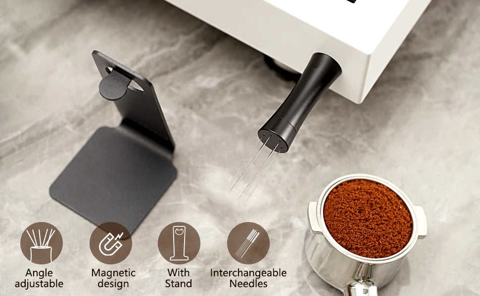 Herramienta WDT para Espresso con Ángulo Ajustable – Agitador de Café con Imán y Soporte, Distribuidor Preciso para Baristas